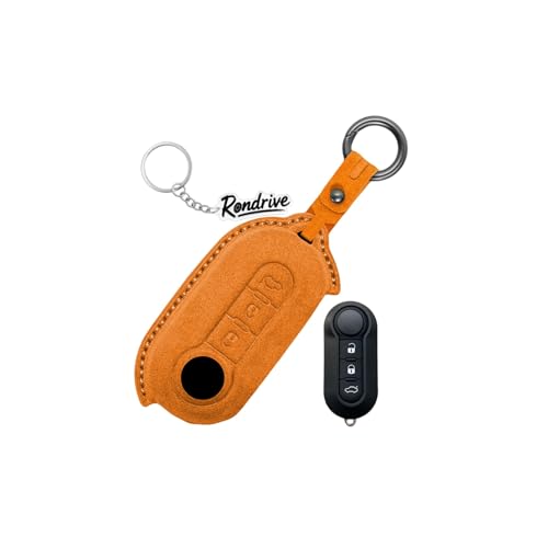 Étui clé Fiat 500 en daim orange cousu main pour protéger votre télécommande avec élégance