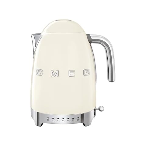 Smeg 50's Retro 7 Cup Stainless Steel Variable Temperature Electric Kettle with 7 Temperature Settings, Led Display, Swivel Base and Keep Warm Function Cream KLF04CRUS Cover
