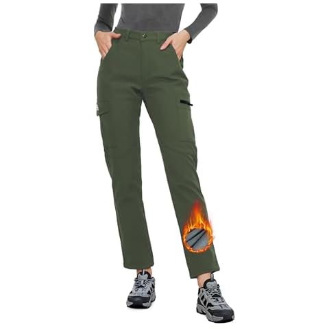 ATLASLAVA Women's Outdoor Waterproof Fleece Lined Hiking Pants Softshell Windproof Winter Ski Snow Snowboard Army Green S Cover