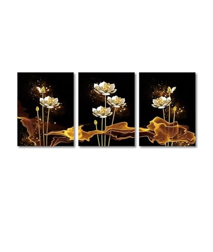 Affiches et Peintures Décoratives Lotus Noir et Or Style Chic