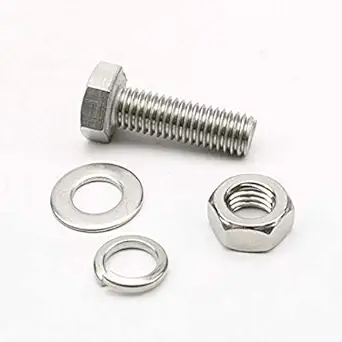 SYLIX 12MM Hex Head Stainless Steel Bolt with Nut, Flat Washer & Spring washers (40mm, 10)