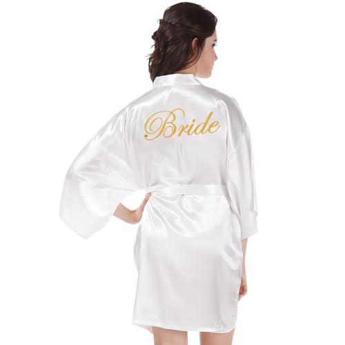 HENGBIRD Bride Morgenmantel Satin Kimono - Luxuriöser V-Ausschnitt...