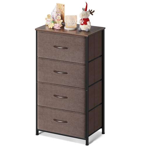 AODK チェスト タンス 収納チェスト 4段4杯 幅40cm リビング収納 収納ケース 衣類収納 布製 引き出し 衣装ケース 箪笥 大容量 転倒防止 安定感 ブラウン