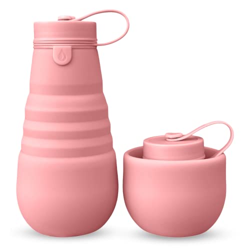 Gisho Collapsible Water Bottle - Foldable Silicone Water Bottle, Flexible Silicone Bpa Free, Travel Water Bottle, Outdoor Portable Water Bottle, Hiking Bottle Water 17Oz/500Ml (Flamingo Pink) #TOP28