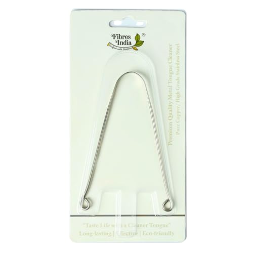 Image of Fibres India Steel Tongue Cleaner, Kids & Adults, Basic, Pack of 1 | Ergonomic Handle, Effectively Combats Bad Breath, Enhances Oral Hygiene, Natural Steel Tongue Scraper, Improved Oral Health