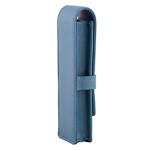 Image of DiLoro Leather Pen Case Pouch Holder for Two Fountain Ballpoint Rollerball Pens or Pencils (Sololio Blue)