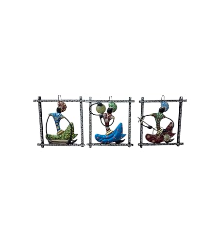 Image of Nagpuri Musician Metal Wall Frame Set | Handcrafted Tribal Musician Art Decor | Traditional Indian Folk Sculpture Frames for Home, Living Room, Office Wall Decoration (Set of Frames)