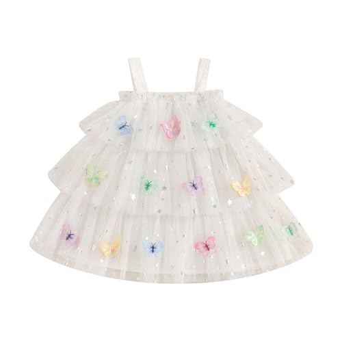 Kids Toddler Girl Tulle Dress Butterfly Flower Star Sequin Sleeveless Tiered Dresses Princess Sundress Summer Outfit