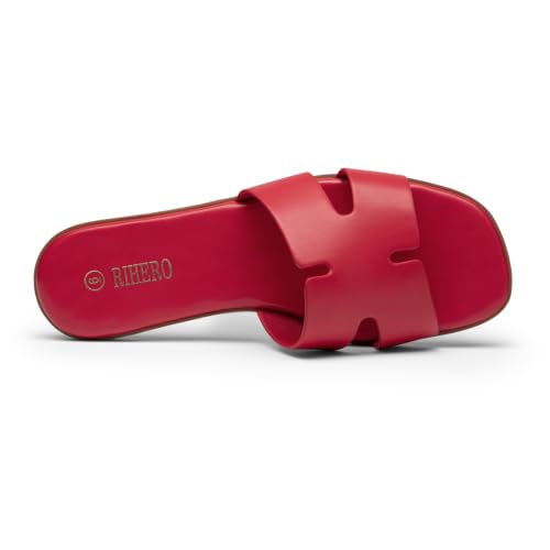 Image of Rihero Flat Sandals Women Dressy Comfortable Slip On Leather Slide Sandals