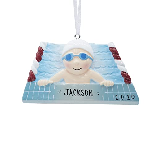 Uniqxmas Personalized Swimming Christmas Ornament 2023 - Free Handwritten Customization | Swimmer Boy Figurine In Pool With Swim Goggles And Cap For Xmas Tree | Unique Keepsake - Custom Name & Year #TOP15