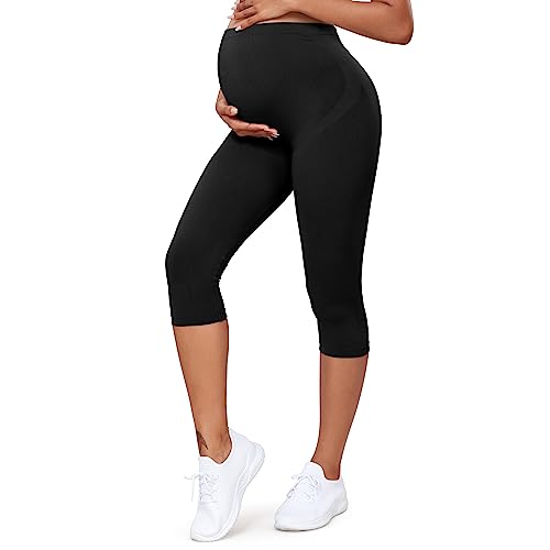 RIOJOY 3/4 Damen Umstandsleggings Umstandshose für Schwangerschaft...