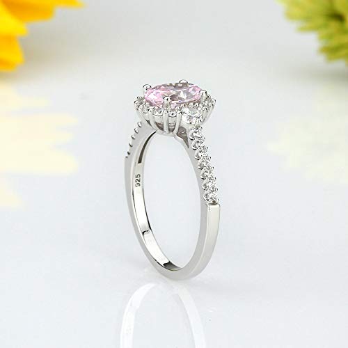 Platinum Plated 925 Sterling Silver Ring 1.2 Carat Oval Super Light Pink Cz Stone Halo Ladies Cocktail Ring (Size 5 To 9), 9 #TOP3