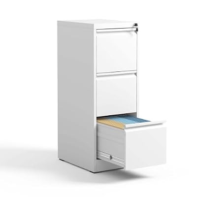 AMZSTAN 3 Drawer Locking File Cabinet, Vertical Metal Filing Cabinet for Home Office, Heavy Duty Steel Document Storage Cabinet for Letter Legal A4 Files