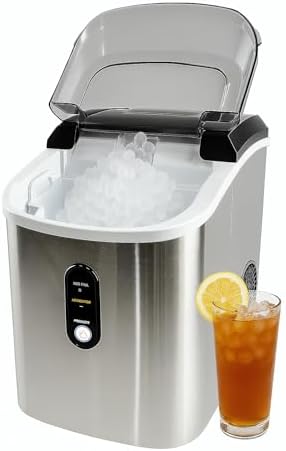 Angel Canada Countertop Nugget Ice Maker – 34lbs/Day Chewable Sonic Ice Machine with Self-Cleaning, Stainless Steel Design, Quiet Operation, Ideal for Home, Office, Bar, or RV