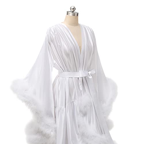 Yinyyinhs Sexy Feather Bridal Robes Silk Satin Maternity Robes For Photoshoot Short Nightgown Bathrobe Sleepwearcuff Short Nightie Blush Size S/M #TOP4