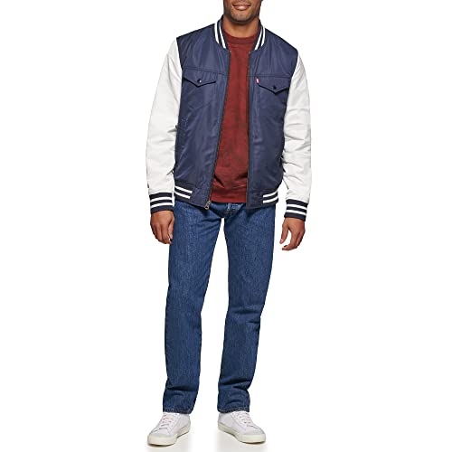 Levi's Men's Colorblock Varsity Bomber Jacket, Navy/White Stand Collar, S #TOP1