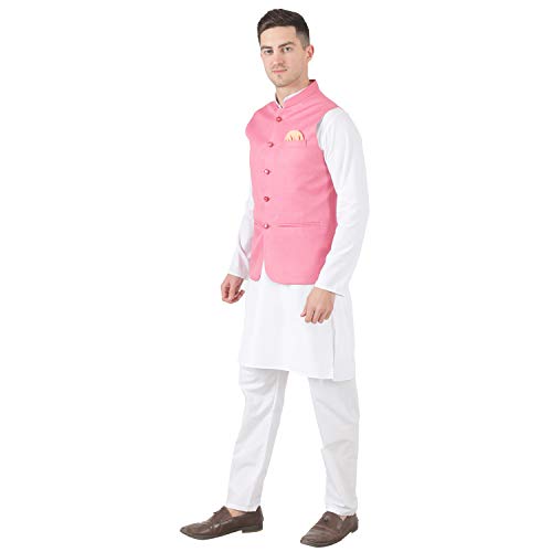 Image of TAHVO Men's Nehru Jacket /Waistcoat /Modi Jacket Cotton Fabric /Men 's 5 Button Nehru Jacket with Hanky Kurta Set