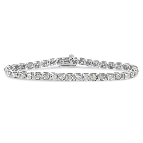 Haus of Brilliance .925 Sterling Silver 1.0 Cttw Diamond Miracle-Set Square Milgrain 7" Link Tennis Bracelet (I-J Color, I3 Clarity)