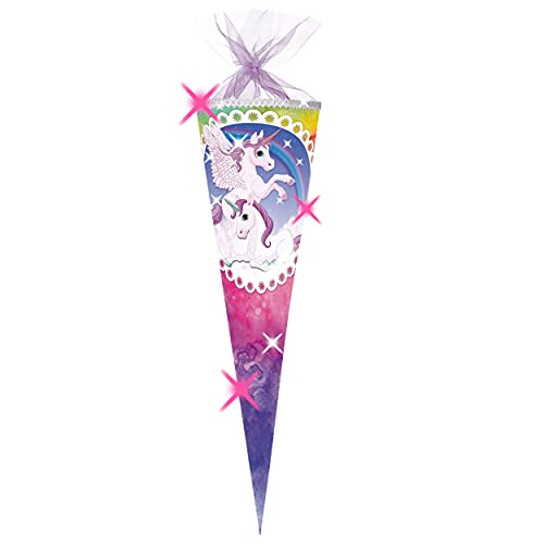 Schultüte Einhorn/Pegasus – Mit 3D-Glitzer-Effekt, 85 Cm Lang, 12-eckig, Inkl. Großer Schleife & Organza-Abschluss