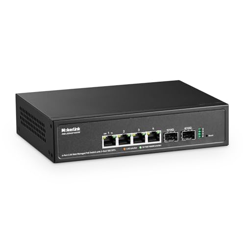 Image of MokerLink 4 Port 2.5G POE Managed Switch with 2 Port 10G SFP+ Slot, IEEE8023af /at PoE 78W, Mini Size Metal Fanless, Easy Web Managed Network Switch