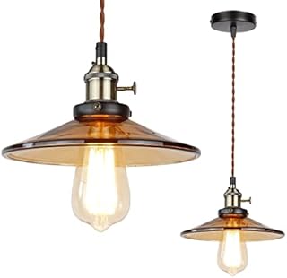 ASCELINA Pendant Light Glass Shade, Modern Adjustable Pendant Lighting Glass Ceiling Pendant Light E27 Lamp Base for Dining Room Kitchen Living Room Restaurant Bar (Amber)