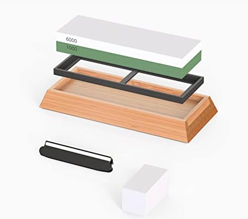 Sharpening Stones for Knives, Knife Sharpening Kit with 1000/6000 2 Side, Wet Stones for Sharpening Knives with Non-Slip Bamboo Base & Angle Guide