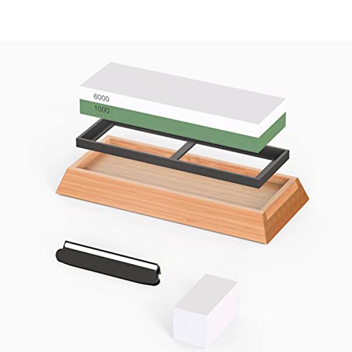 Sharpening Stones For Knives, Knife Sharpening Kit With 1000/6000 2 Side, Wet Stones For Sharpening Knives With Non-Slip Bamboo Base & Angle Guide #TOP1