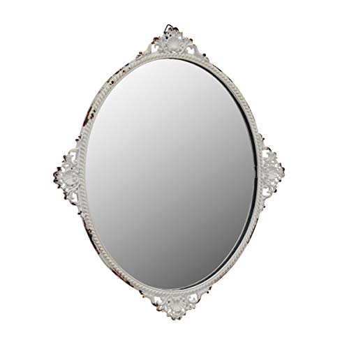 Stonebriar Decorative 11.7" x 10" Oval Antique White Metal Accent Wall Mirror with Attached Hanger - Image 2