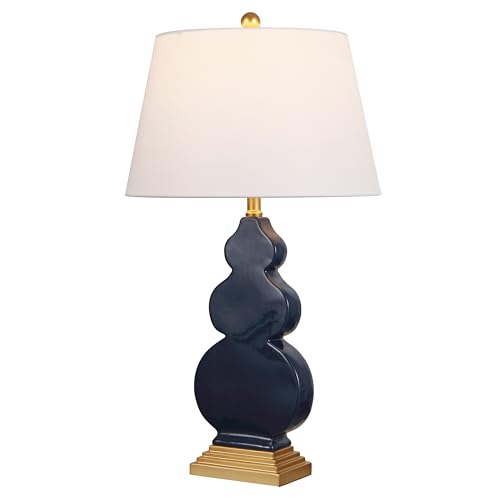 Lámpara de mesa cerámica azul marino y dorado 29 pulg. miniatura 1
