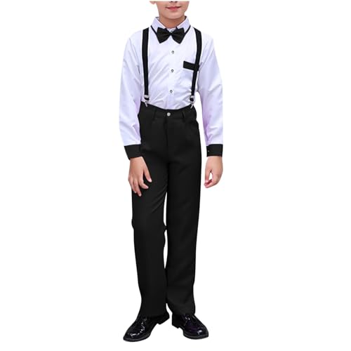 Boys Suits Formal Suspenders Wedding Tuxedos Ring Bearer Outfit Vest and Pants Set with Bow Tie for Teens 3-18 Years