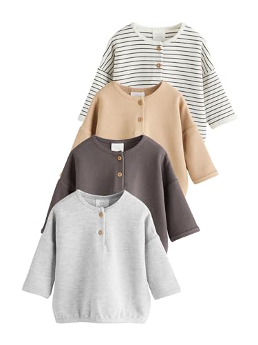 NEXT Baby Jungen Langarmshirts für Babys, 4er-Pack Mono Stripe 86-92