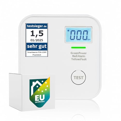 Smartwares CO-Melder - 10-Jahres-Batterie - LED-Bildschirm & Anzeige - Testknopf - FGA-13091