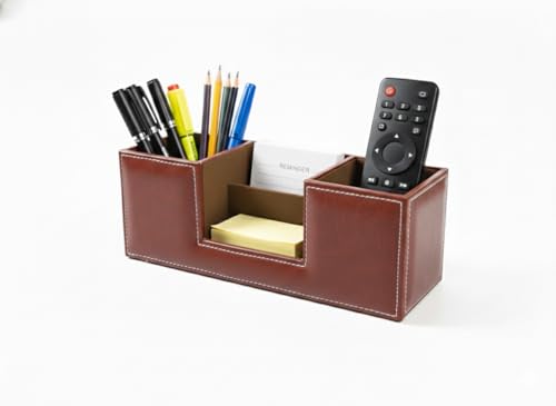 Image of LUVYANSH Pen Stand Compact Desk Organiser Faux Leather Rectangular Stylish Design Use for Storage | Home | Kitchen | Make Up | Card | Mobile | Stationary (Brown)