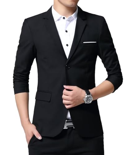 INVACHI Casual Blazer for Men Lightweight Slim Fit Suit Blazer Two Buttons Black Dress Jacket with Notched Collar