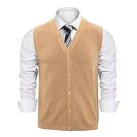 Sykooria Gilet Uomo V Scollo Maglione Senza Maniche con Chiusura a Bottoni, Maglia Casual Classica, Cardigan Slim Fit per Autunno Inverno, Cachi M