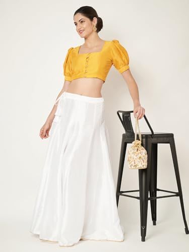 Image of studio rasa Women's Silk Blend Printed V-Neck Padded Readymade Top for Festive Party Wedding