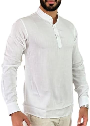 Camisa Social de Linho Masculina, camiseta bata premium verao pra...