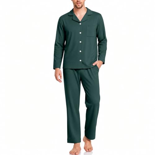 Mens Pajama Set Long Sleeve Button Down Notch Collar Nightwear Sleep Set - image 2