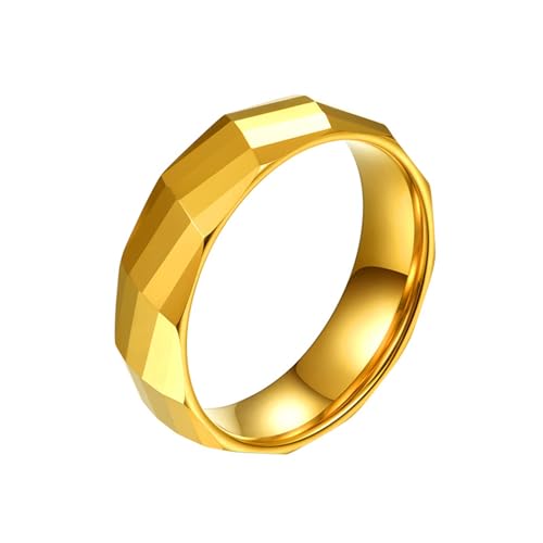Bague tungstène anti-rayures, anneau doré 6mm à facettes pour éviter l'usure quotidienne