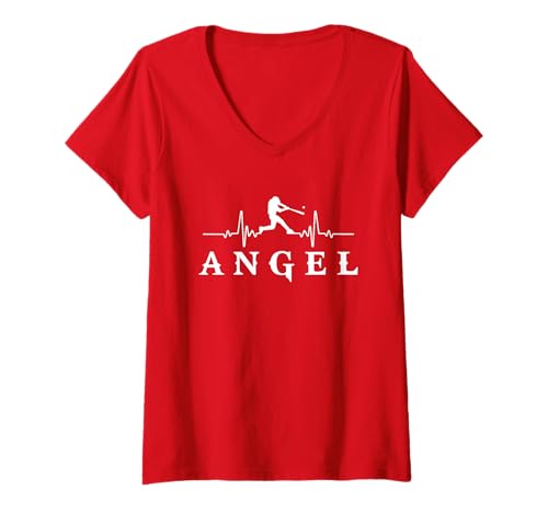 Womens Angel Baseball Heartbeat for Baseball Players and Fans V-Neck T-Shirt