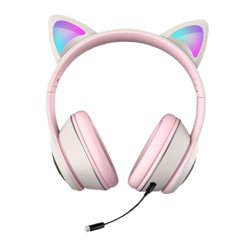 Gatuida RGB Beleuchtetes Gaming Headset mit Katzenohren USB kabelgebunden Noise Cancelling Mikrofon Komfortable Ohrpolster Sport und Lange Spielesessions
