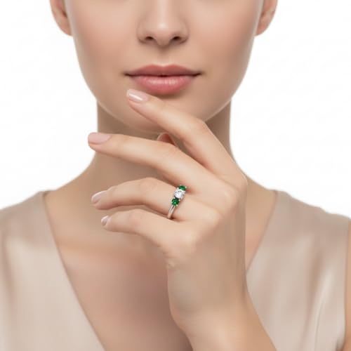 Image of Choose Your Gemstone Classic Three Stone Ring 925 Sterling Silver Round Shape 3 Stone Engagement Rings Everyday Jewelry Wedding Jewelry Handmade Gifts for Wife US Size 4 to 12