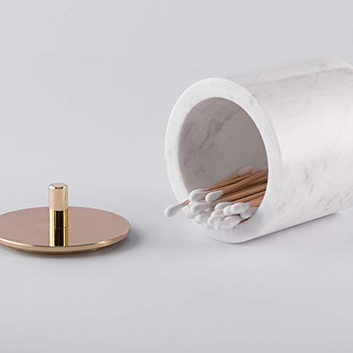 Stoneplus Natural Marble Cosmetics Cotton Swab Ball Holder, Seasoning Box, Ring Storage Box With Lid (Gold White) #TOP3