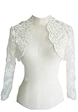 EllieHouse Women's Lace Wraps Wedding Bridal Bolero Jacket With Pearls WJ16 Ivory Size 12