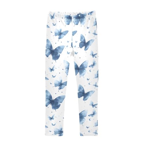 Navy Butterflies Cartoon Girls Leggings Athletic Pants Tights Stretch Bottom
