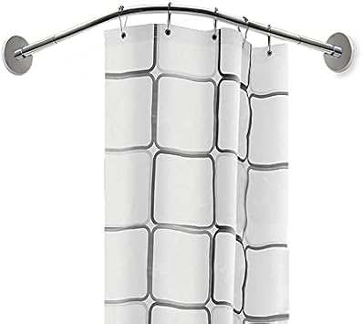 Extendable Shower Curtain Rod, L Shape Extendable Shower Curtain Rod, Curved Shower Curtain Rails, 304 Stainless Steel Bath Curtain Rail Bar for Bathroom Bathtub