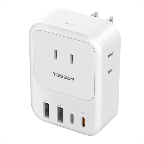 TESSAN USBコンセントタップ 3AC+3USB-A+1USB-C 雷ガード付