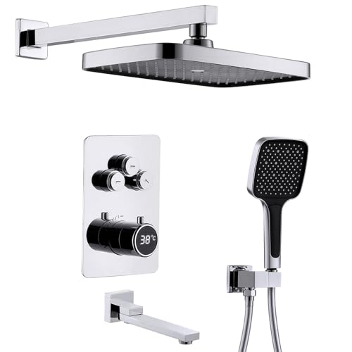 Système de douche mural à effet pluie avec valve en cuivre 59A et écran LED tactile
