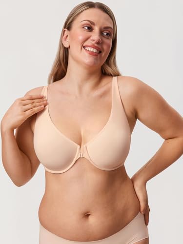 Image of DELIMIRA Women's Front Closure Bras Seamless Plus Size Plunge Underwire Unlined Comfortable Bra