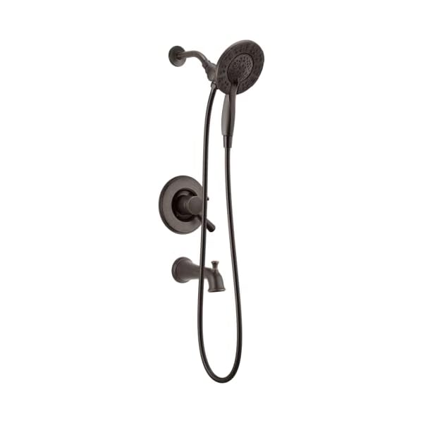 Delta faucet linden 17 series dual function tub and shower trim kit shower faucet with 4 spray in2ition 2 in 1 dual hand held shower head with hose venetian bronze t17493 rb i valve not included  urban country home decor